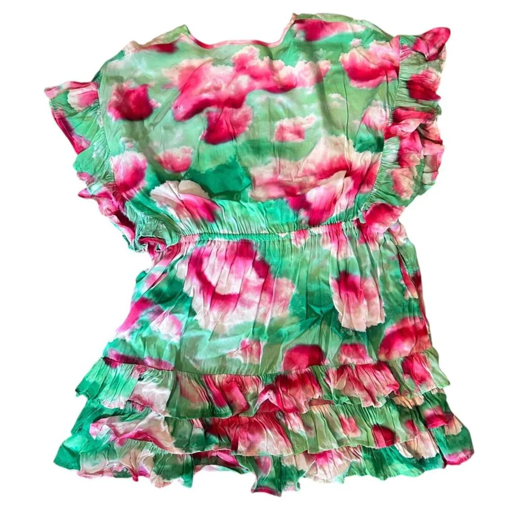 Paper Wings Novelty Tie Dye Clouds Ruffle 100% Viscose Tunic 12